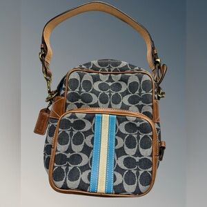 Coach Rare VINTAGE denim shoulder bag with varsity stripes, 2004, COA